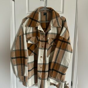 SHEIN Plaid Jacket in Brown and Cream